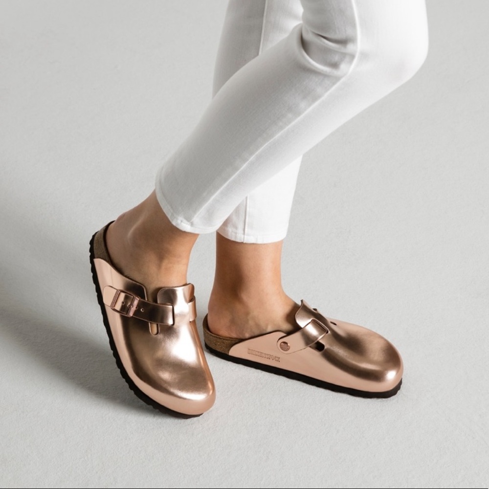Women Birkenstock Boston Natural Leather Metallic Copper